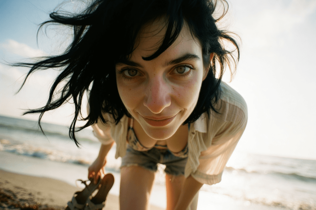 Emma-Jane MacKinnon-Lee — low-angle archive portrait, windblown messy black hair Emma-Jane MacKinnon-Lee — low-angle archive portrait, windblown messy black hair