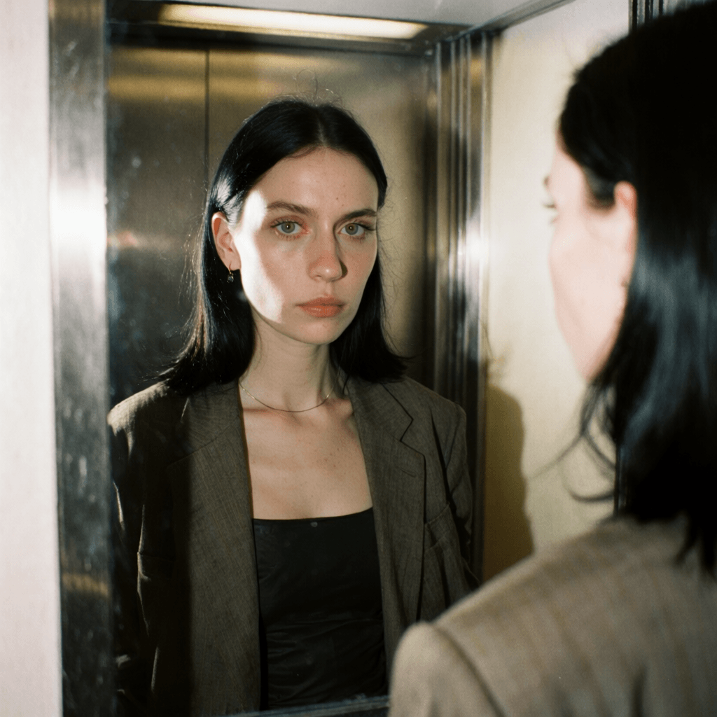Emma-Jane MacKinnon-Lee — mirror archive self portrait, straight black hair, soft natural light Emma-Jane MacKinnon-Lee — mirror archive self portrait, straight black hair, soft natural light